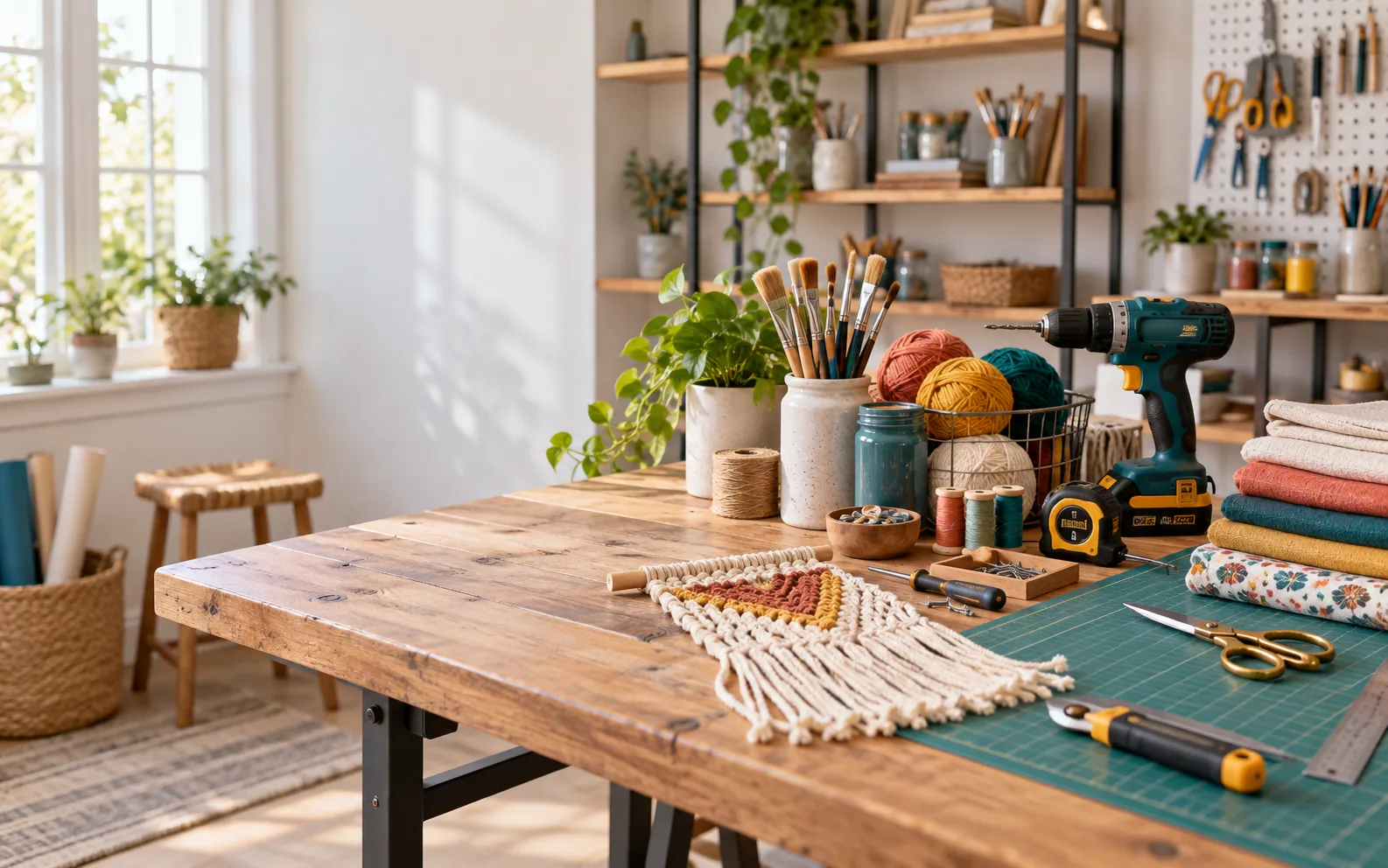 Craft supplies and DIY tools ready for a creative project